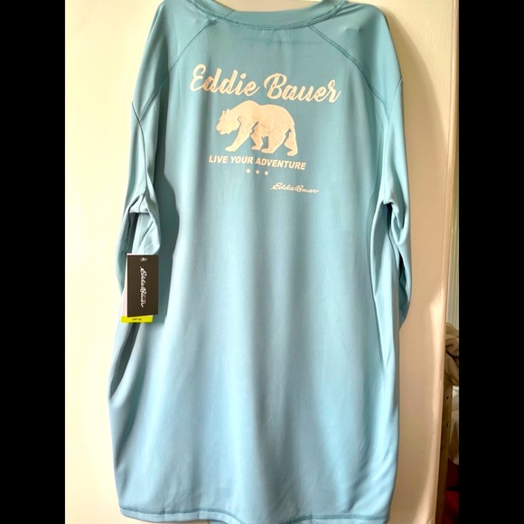 EDDIE BAUER XL Long Sleeve T-Shirt UPF 50 Crew Neck Stone Blue Bear - Picture 3 of 9